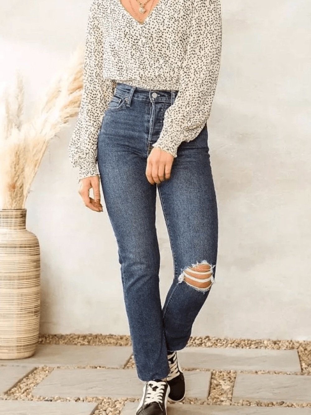Levi’s Wedgie Straight Distressed Raw Hem Jeans